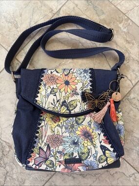 Sakroots Navy Floral Crossbody with Tassel & Butterfly Charm